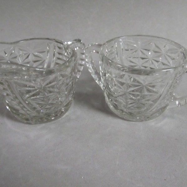 Vintage Clear Depression Glass Starburst Pattern Creamer & Sugar Bowl