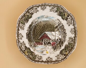Vintage 1953 Set of 3 Friendly Village Covered Bridge Cereal or Soup Bowls Johnson Brothers England
