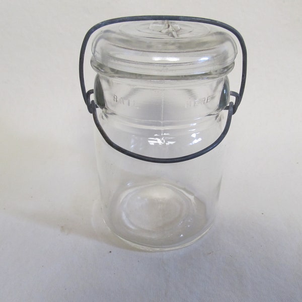 Vintage Hazel Atlas Clear Glass One-Pint Canning Jar with Glass Lid and Wire Bail Closure