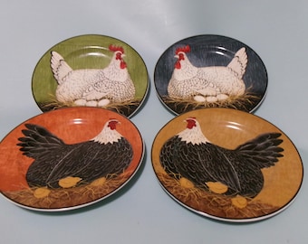 Set of 4 Sakura Oneida Henny & Penny 8.25" Stoneware Plates Warren Kimble
