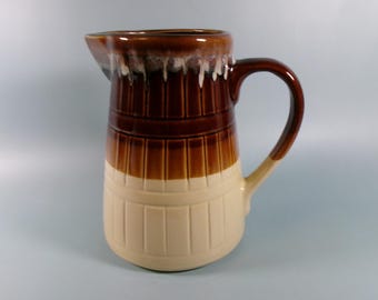 Vintage Ceramic Pitcher with Brown Drip Glaze Made in Taiwan
