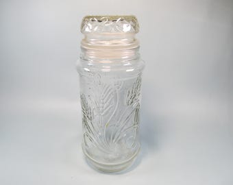 Vintage 1982 Mr. Peanut Clear Glass Jar & Lid with Raised Wheat Pattern / Anchor Hocking