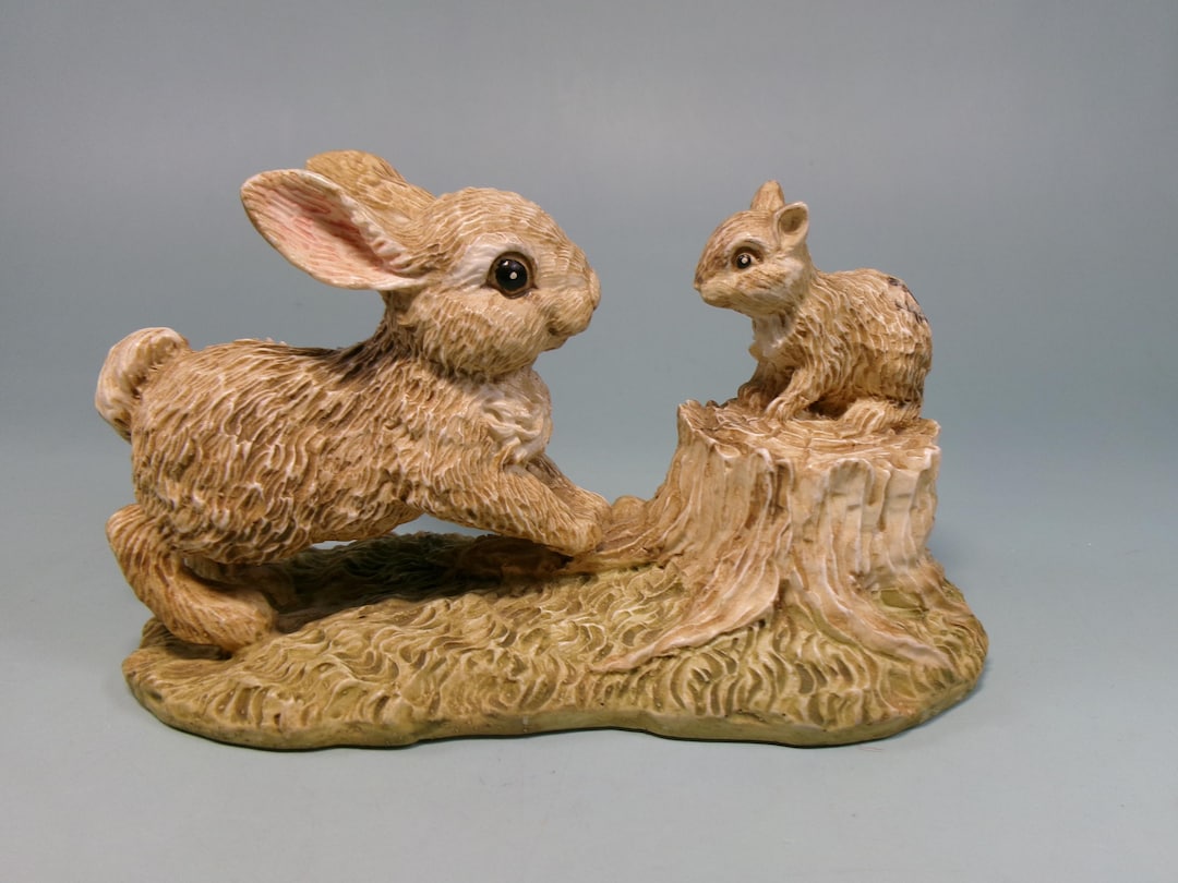 Nature's Friends Summit Collection Rabbit and Chipmunk With Stump Resin ...
