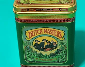 Vintage Dutch Masters Cigar Lidded Tin, 25 Presidents, 1970s