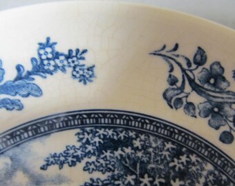 Vintage Set of 2 Blue Transferware Mill Scene 6