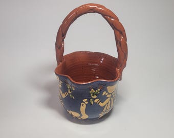 Panier Turtle Creek Pottery vintage 1987 signé Cathy Gatch Ohio Redware