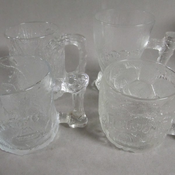 Vintage 1993 McDonalds Flintstones Glass Mugs Complete Set of Four Made in France and USA