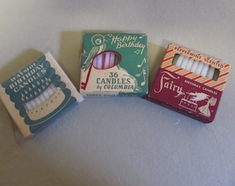 Vintage Birthday Candles / Set of Three Boxes / Two Partial / One Full