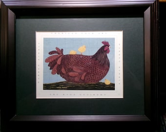 Warren Kimble Brownish Red Laying Hen "Betty" Print Matted Under Glass in 8" x 10" Frame