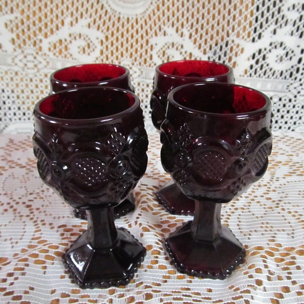 Set of Four Vintage Avon Cape Cod Ruby Red Glass Small 4 Ounce 5" Goblets