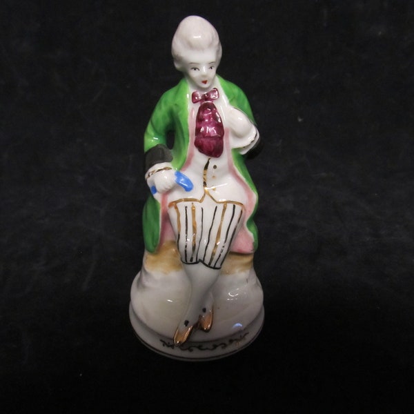 Vintage 1940s Occupied Japan Hand Painted Porcelain Colonial Man Sitting 4.25" Tall Stamped on Bottom