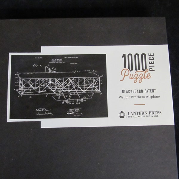 Lantern Press 1000 Piece Jigsaw Puzzle Blackboard Patent Wright Brothers Airplane w Poster