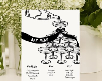 Drinks Menu Template printable, Wedding Drink Menu, Drinks simple menu bar sign, whimsical bar menu bridal sign drinks menu