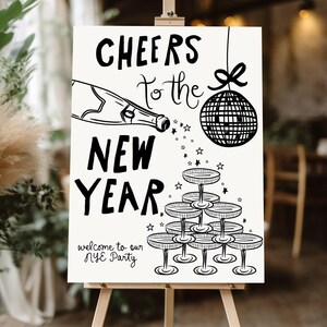 New Years Eve Welcome Sign Template, New Years Eve Party welcome sign, Printable NYE Celebration poster for Friends Party Cheers to new year