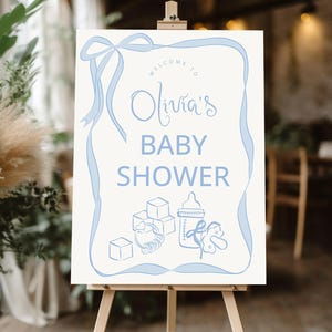 Baby Shower Welcome Sign Blue bow baby shower sign, Editable Baby Shower Party Welcome blue bow baby shower Welcome sign decor Sign for baby