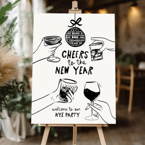 New Years Eve Welcome Sign Template, New Years Eve Party welcome sign, Printable NYE Celebration poster for Friends Party Cheers to new year