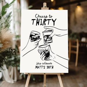30th Birthday welcome sign Template, Male 30th birthday sign, Cheers to 30 Years welcome sign, whisky Thirty welcome poster template 30th