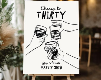 30th Birthday welcome sign Template, Male 30th birthday sign, Cheers to 30 Years welcome sign, whisky Thirty welcome poster template 30th