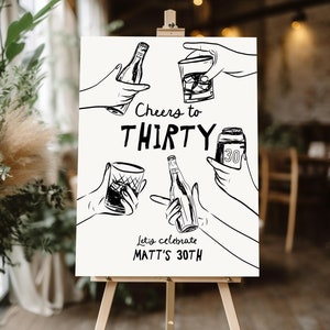 30th Birthday welcome sign Template, Male 30th birthday sign, Beer Cheers to 30 Years welcome sign, whisky Thirty welcome poster template