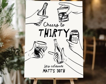 30th Birthday welcome sign Template, Male 30th birthday sign, Beer Cheers to 30 Years welcome sign, whisky Thirty welcome poster template