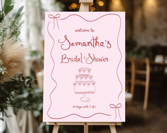 Bridal Shower Welcome Sign Pink, Red and Pink bridal shower sign, Editable Hen's Party Welcome, Modern Bridal Shower Decor Bridal Sign