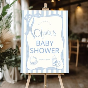 Baby Shower Welcome Sign Blue bow baby shower sign, Editable Baby Shower Party Welcome blue bow baby shower Welcome sign decor Sign for baby