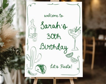 Mexican themed 30TH Welcome Sign Birthday sign, whimsical birthday Welcome sign, 21st Birthday welcome decor, Engagement Let's fiesta sign
