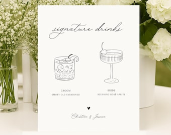 Signature cocktails Drinks Menu Template printable, Wedding bridal Bar Menu, Drinks wedding menu, elegant wedding menu, Modern the Bar menu