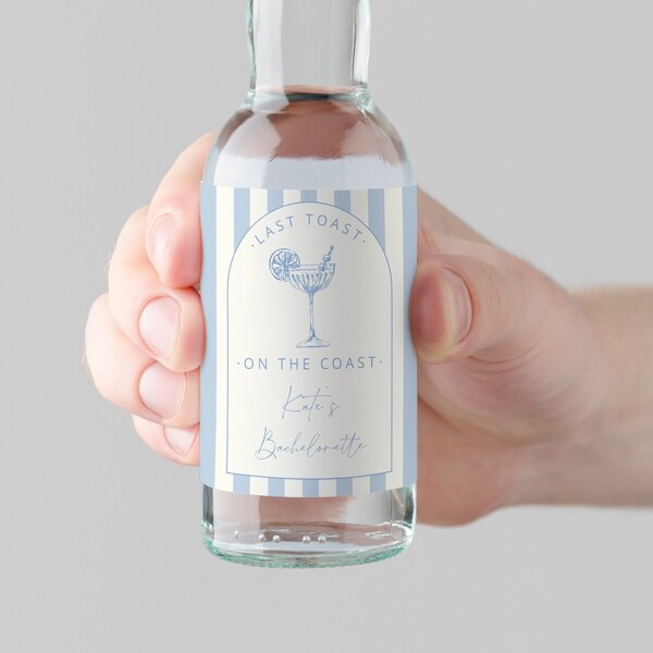 Last Toast on the coast Mini Liquor Label Wrap for Bachelorette or Birthday, Editable and Printable template, Customizable Mini Liquor Favor