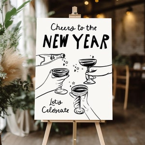 New Year's Eve Welcome Poster, Cheers to the New Year Sign, Let's Celebrate Party Decor, Printable NYE Sign, Festive Event Welcome Poster