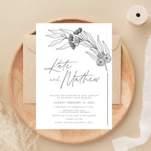 Wedding Invitation Template Modern Wedding Invitation Modern Invite Simple Invitation Printable Calligraphy Wedding Invitation Native Flower image 1