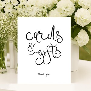 Whimsical Cards and Gifts Sign Printable, Bow whimsical Gift Table Sign, Modern hand drawn Cards and Gifts Sign Template