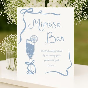 Bow Mimosa Bar Sign, Whimsical Bridal Shower Mimosa Sign, Bubbly Bar Sign, bow bridal shower sign, Bridal brunch sign - something blue