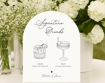 Signature cocktails Drinks Menu Template printable, Wedding bridal Bar Menu, Drinks wedding menu, elegant wedding menu, Modern the Bar menu