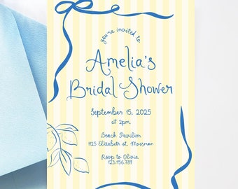 Lemon Bridal Shower Invitation Template, Illustrated Positano lemon Bridal Shower Invite, Lemon bridal brunch invitation Mediterranean Italy