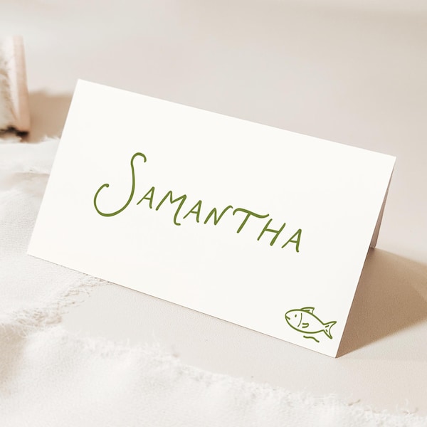 Handwritten Place Cards Template, Whimsical Place Card, Green Place Card, Wedding Editable Table Name Card Rehearsal dinner place card