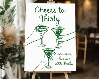 Tequila Margarita 30TH Welcome Sign Birthday sign, whimsical birthday Welcome sign, 21st Birthday 30th decor, Engagement Let's fiesta sign