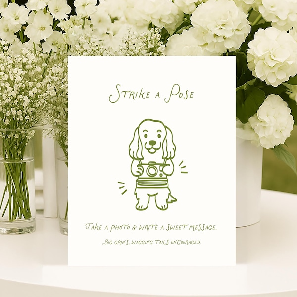 Dog Photo Guest Book Sign, Wedding Photo Guestbook Sign, Polaroid Sign Printable, Take a Photo Sign, Capture the love, Green wedding decor