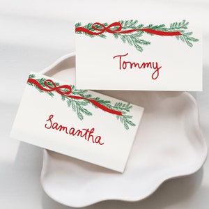 Christmas Place Cards Template, Whimsical Place Card, Red Christmas Place Card, Red Editable Table Name Card Holiday dinner place card