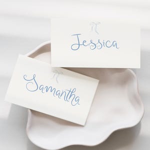 Blue Bow Place Cards Template, Bow Place Card, Blue Baby shower Place Card, Editable Table Name Card, tie the knot bridal bow place card
