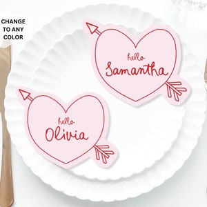 Pink heart Place Cards Template, Whimsical PlaceCard, Heart Place Card Editable Table, Fancy Bridal shower placecard, Heart Hens place card