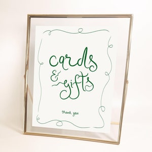 Green Whimsical Cards and Gifts Sign Printable, Scribble whimsical Gift Table Sign, Modern hand drawn Cards and Gifts Sign Template
