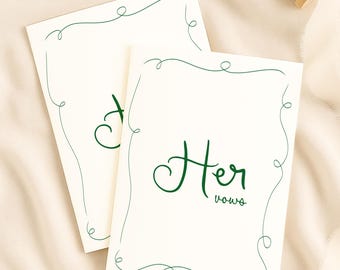 Whimsical His Vows and Hers Vows, Bride and Groom vows card, Folded Hand drawn vow Template, Scribble vows booklet, Wedding Ceremony Card