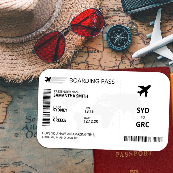 Boarding Pass Ticket EDITABLE, Printable Personalized Plane Ticket Template, Surprise Trip Ticket, Flight Airline Travel Voucher