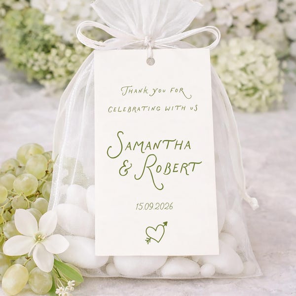 Whimsical Garden Wedding Favor Tag Template | 2x3.5 Inch Thank You Tag | Organza Bag Tag | Editable Wedding Thank You Card | Printable DIY