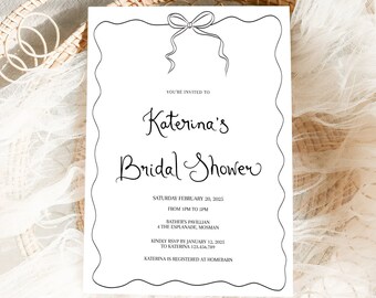 Bow Bridal Shower Invitation, Quirky Knot Bridal Shower Invitation, Illustrated Bridal Invite, Whimsical party invite Bridal Shower Invite