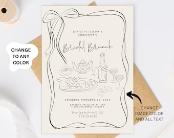 Bridal Brunch template Bridal Shower invite, Quirky Bridal Shower Invitation, Handwritten Illustrated Bridal Invite, Whimsical party invite