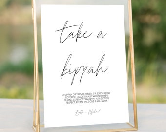 Kippot Wedding Sign Template, Customizable Yarmulke Basket Template, Editable Printable Download for Jewish Minimalist Weddings