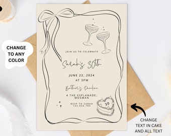 30th Birthday Invitation Template, 30th birthday invite, Hand Drawn Illustration 30th birthday Invites, Whimsical Thirty Invite template