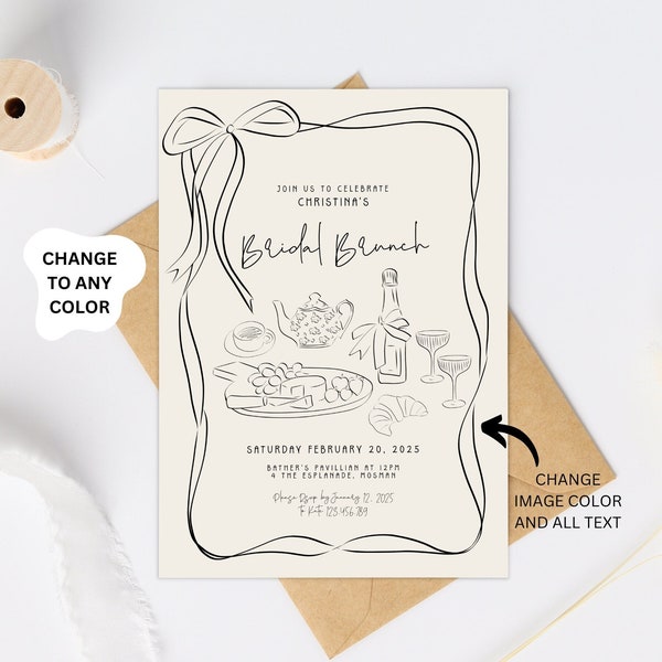 Bridal Brunch template Bridal Shower invite, Quirky Bridal Shower Invitation, Handwritten Illustrated Bridal Invite, Whimsical party invite